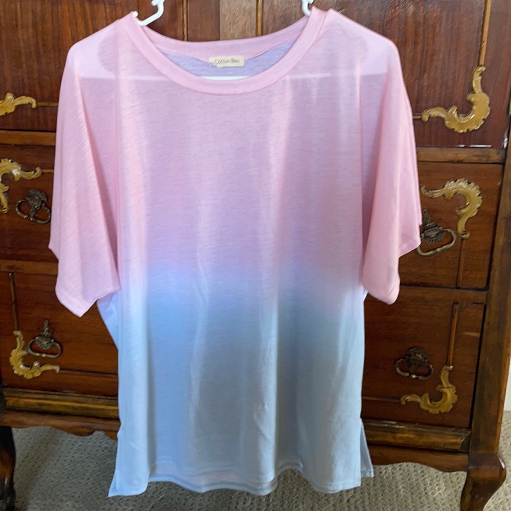 Short sleeve pink and blue top size M Cotton Bleu